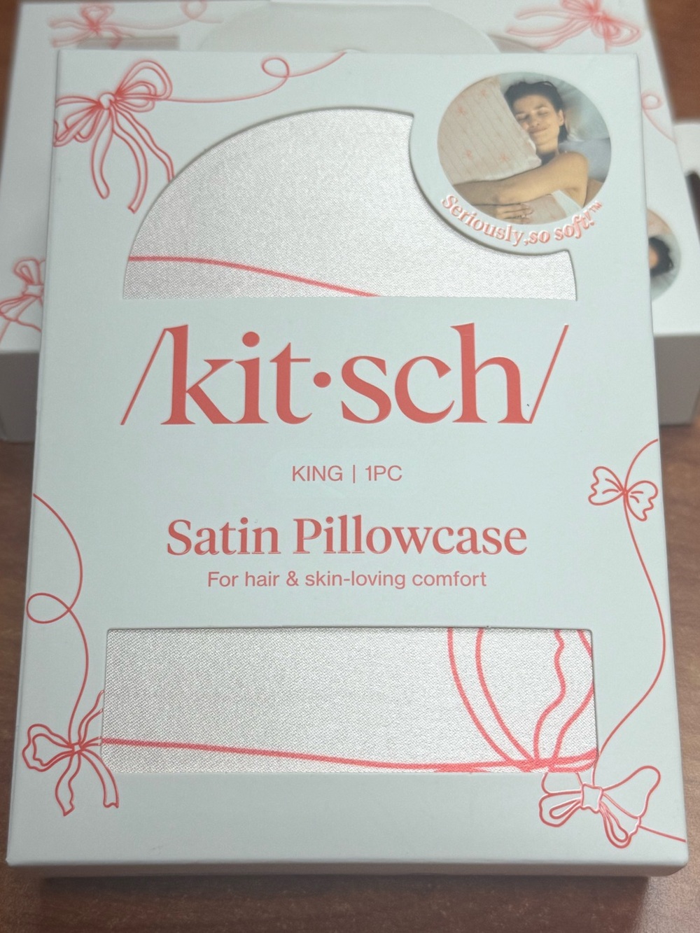 Kitsch Satin Pillowcase - pink with bows. King size.  TWO Pillowcases.  NEW